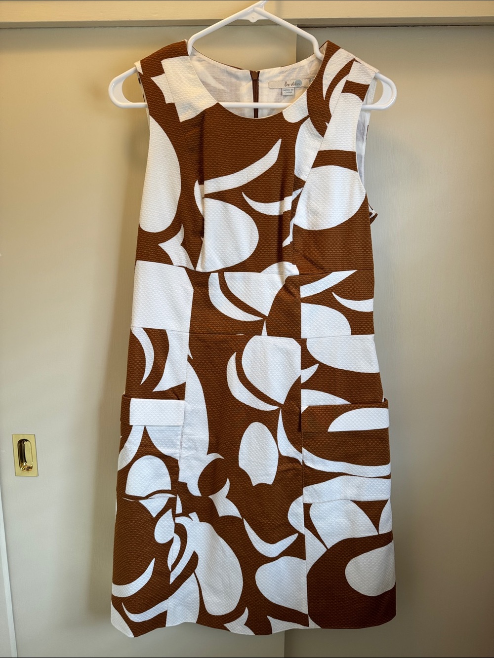 Boden Brown & White Abstract Sleeveless Shift Dress